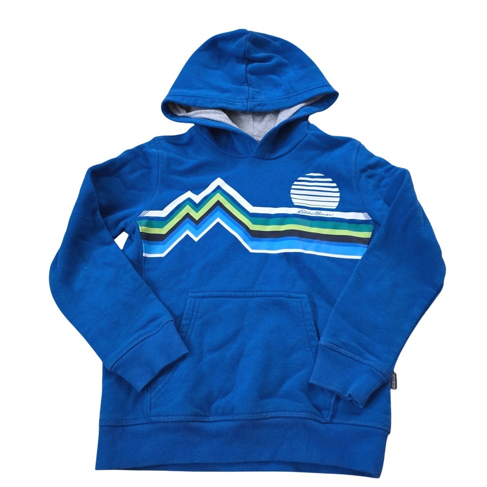 Eddie‎ Bauer Kids XS 5/6 Blue Mountain Graphic Fleece Hoodie Pullover Sweatshirt